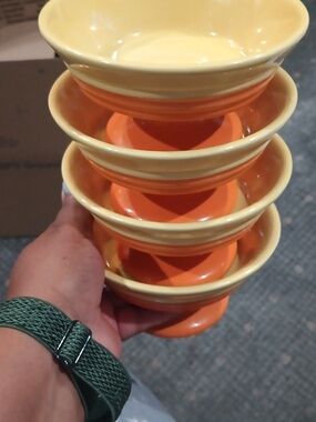 Set Of 4 Trisa Stoneware Yellow and Orange Pedestal Sherbet Dessert Bowl